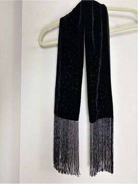 Vintage The Helen Welsh Group Velvet Beaded Fringe Skinny Evening Scarf Shawl